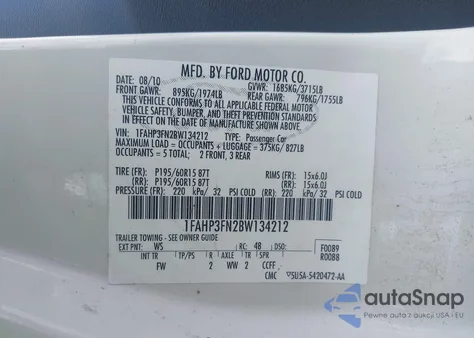 2011 Ford Focus Se z USA, uszkodzony, nr VIN 1FAHP3FN2BW134212